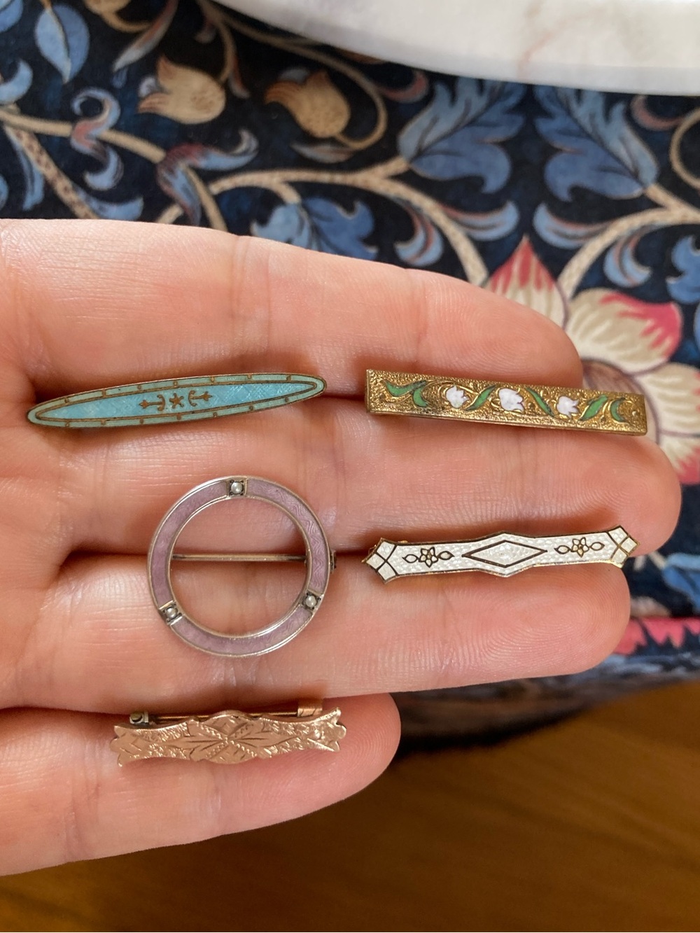 Antique Victorian Enamel Lingerie/Lace Pins Set of Five